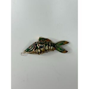 Vintage Cloisonne Green and Gold Articulated Koi Fish Pendant